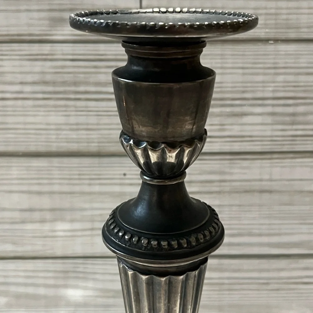 Vintage Weighted Pair of Neoclassical Pewter Candlesticks